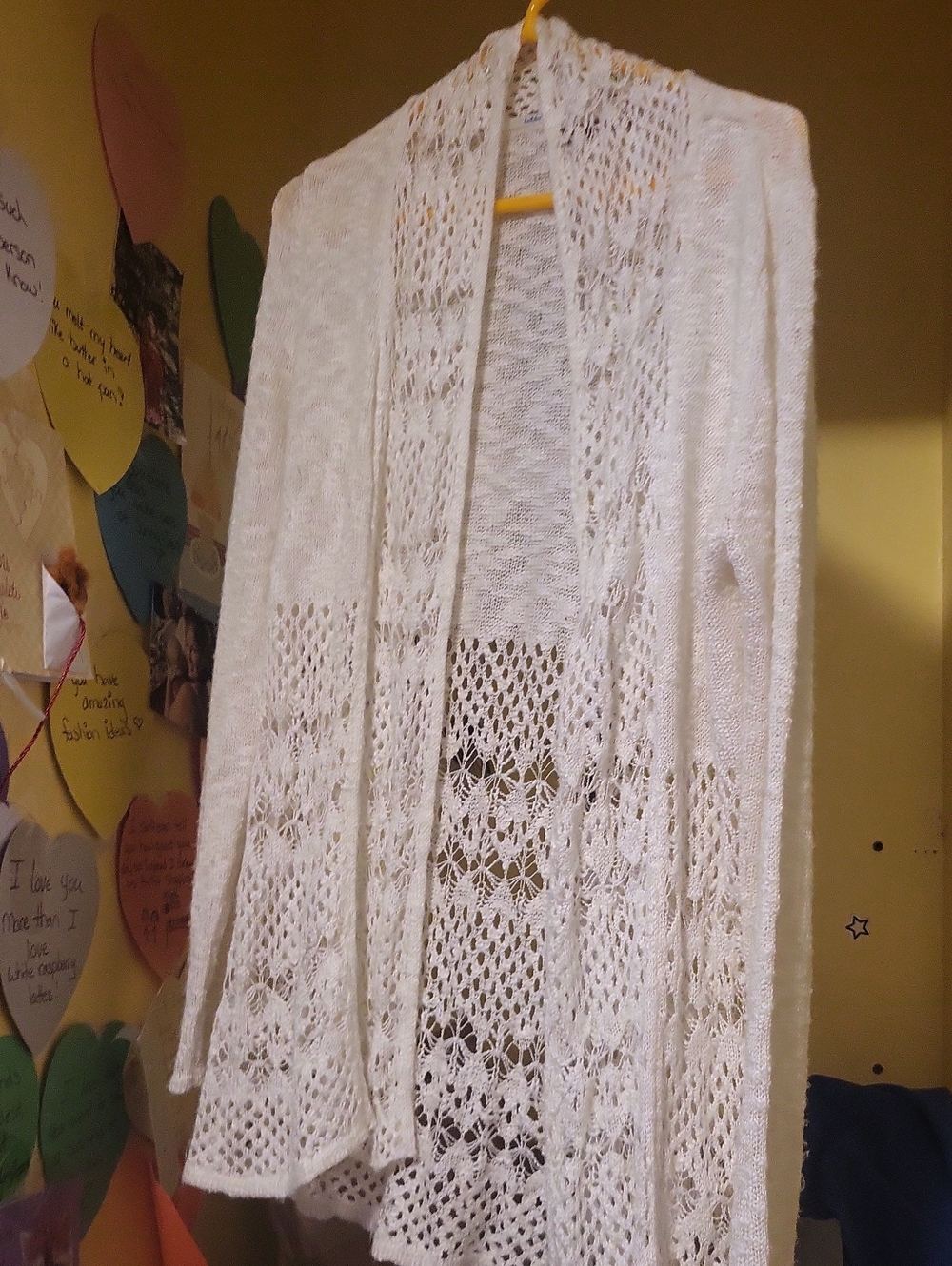 Belldini White Open-Knit Lace Cardigan